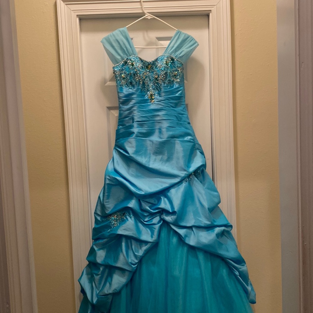 Blue dress, very fancy and elegant